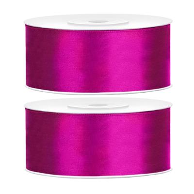 Partydeco Cadeaulint - 2x - fuchsia - 2,5 cm x 25 meter - satijn - sierlint - inpakken - decoratie