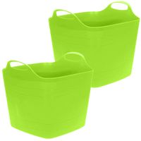 Flexibele emmer - 2x - groen - 15 liter - kunststof - vierkant - 30 x 29 cm - Wasmanden - thumbnail