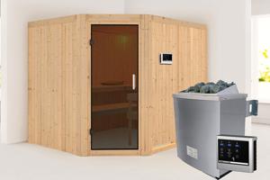 Karibu | Malin Sauna | Antracietglas | Biokachel 9 kW Externe Bediening