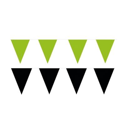 Feest versiering punt vlaggetjes pakket - 60 meter - groen en zwart - slingers / vlaggenlijnen