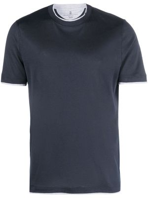 Brunello Cucinelli t-shirt en coton mélangé à col ras-de-cou - Bleu