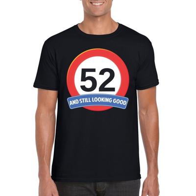 52 jaar and still looking good - t-shirt verkeersbord print - zwart - heren - verjaardag