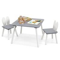 3-Delige Kindertafel en Stoelenset 2 Schattige Konijnenstoelen Massief Houten Poten Multifunctionele Kindermeubelset voor Kunstambachten