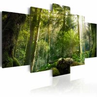 Schilderij - De Schoonheid van het Bos,  5luik , groen , premium print op canvas - thumbnail
