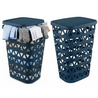 Curver Wasmand met deksel - 2x - ventilatiegaatjes - blauw - kunststof - 55 ltr - 42 x 34 x 60 cm