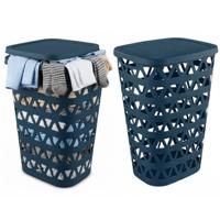 Curver Wasmand met deksel - 2x - ventilatiegaatjes - blauw - kunststof - 55 ltr - 42 x 34 x 60 cm