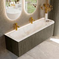 Badmeubel Mondiaz Kurve-Dlux | 145 cm cm | Meubelkleur Shadow | Wastafelkleur Frappe | Solid surface | Wasbak links zijde spoelbak | 2 kraangaten