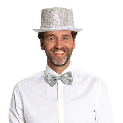 Carnaval verkleedset hoed en strik - zilver - volwassenen/unisex - feestkleding accessoires
