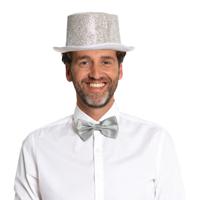 Carnaval verkleedset hoed en strik - zilver - volwassenen/unisex - feestkleding accessoires