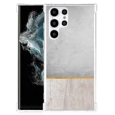 Samsung Galaxy S22 Ultra Stevig Telefoonhoesje Wood Concrete Samsung Galaxy S22 Ultra Stevig Telefoonhoesje Wood Concrete