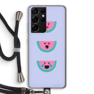 Smiley watermeloen: Samsung Galaxy S21 Ultra Transparant Hoesje met koord