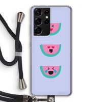 Smiley watermeloen: Samsung Galaxy S21 Ultra Transparant Hoesje met koord