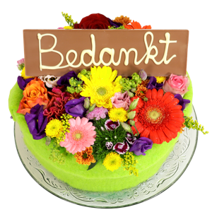 Bloementaart met bedankt chococladereep