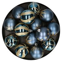 Gedecoreerde kerstballen - 25x stuks - 6 cm - blauw - kunststof