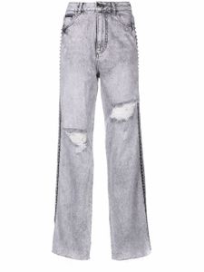 Philipp Plein jean droit Crystal à effet usé - Gris