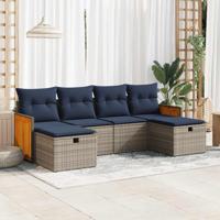 6-delige Loungeset met kussens poly rattan grijs