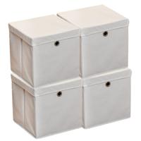 HI Opbergmand - 4x - grijs - 30 x 30 cm - kunststof - met deksel