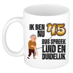 Verjaardag cadeau mok 45 jaar - luid en duidelijk - bruin - 300 ml - Keramiek