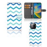 iPhone 14 Pro Max | Telefoon Hoesje | Zigzag Blauw | Portemonnee hoesje