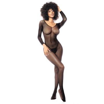 Mapalé Langarmige Visnet Bodystocking - Één maat - Zwart