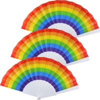 4x Spaanse hand waaiers regenboog/rainbow/pride vlag 14 x 23 cm - thumbnail