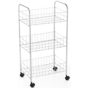 Keuken/badkamer trolley - chroom metaal - zilver - met wielen - 37 x 26 x 68 cm