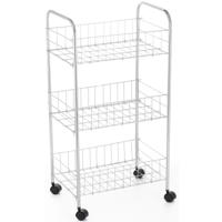 Keuken/badkamer trolley - chroom metaal - zilver - met wielen - 37 x 26 x 68 cm - thumbnail