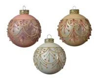 Kerstbal glas d8cm parel/roze/wit ass3 - thumbnail