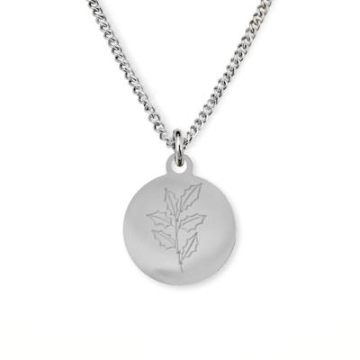 Gegraveerde geboortebloem ketting OUD DESIGN - Stainless steel - Zilver - 12 mm - December - hulst