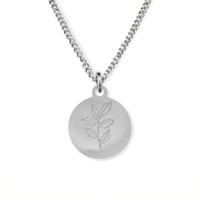 Gegraveerde geboortebloem ketting OUD DESIGN - Stainless steel - Zilver - 12 mm - December - hulst