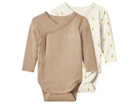lupilu Set van 2 baby rompers (Bruin/wit, 74/80)
