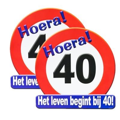 40 jaar verjaardag stopbord - 2x stuks - Dia 50 cm - Leeftijd feestartikelen - verkeersbord - Karton