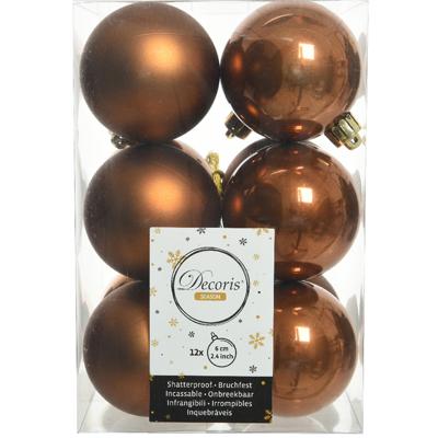 Decoris kerstballen - 12x st - kaneel bruin - 6 cm - kunststof - mat/glans - kerstversiering
