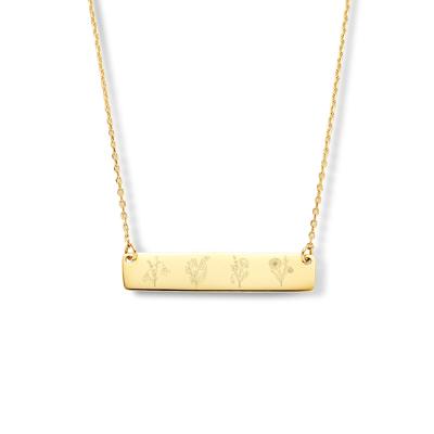 Gegraveerde bloementuin bar ketting - 14K GOUD - Goud
