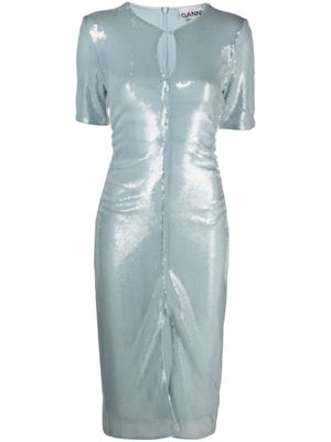 GANNI robe mi-longue à sequins - Bleu