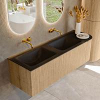 Badmeubel Mondiaz Kurve | 145 cm | Meubelkleur Oak | Wastafelkleur Urban | Dubbele spoelbak | Zonder kraangaten