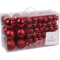 Kerstballen set - 94 delig - kunststof - kerst rood - kerstboomversiering