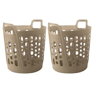 Flexibele wasmand - 2x - beige - 45 liter - kunststof - 41 x 44 x 48 cm