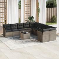 11-delige Loungeset met kussens poly rattan grijs