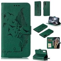 Feather patroon Litchi textuur horizontale Flip lederen draagtas met portemonnee & houder & kaartsleuven voor Galaxy A50 (groen)