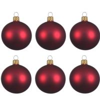 Kerstballen set - 6x stuks - donker rood - glas - 6 cm - mat - kerstversiering - gouden ophanglint - thumbnail