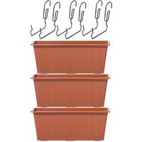 3x Kunststof Agro plantenbakken/bloembakken terracotta 6,5 liter met ophangbeugels - thumbnail