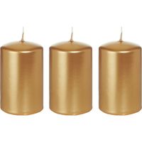 3x Gouden cilinderkaarsen/stompkaarsen 5 x 8 cm 18 branduren