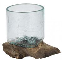 Decowood Glass H Round 15x15 cm ronde glazen vaas op boomstronk M decoratie - thumbnail