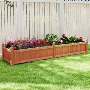 Bloembak Verhoogde Plantenbak Hout met Scheidingswand Afwateringsgaten en Vliesstoffolie Tuinbed Plantenbak Bruin