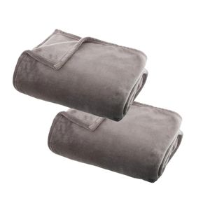 2x Stuks Fleece deken/fleeceplaid grijs 125 x 150 cm polyester