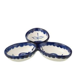 J-Line Apero Dish Granada Clover Ceramic White Cobalto Blue