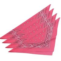 Boeren of cowboy zakdoek bandana - 4x stuks - roze - geruit - 54 x 53 cm - Carnaval verkleed accessi