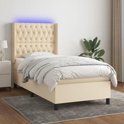 Boxspring met matras en LED stof crèmekleurig 100x200 cm