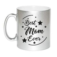 Zilveren Best Mom Ever cadeau koffiemok / theebeker 330 ml - thumbnail